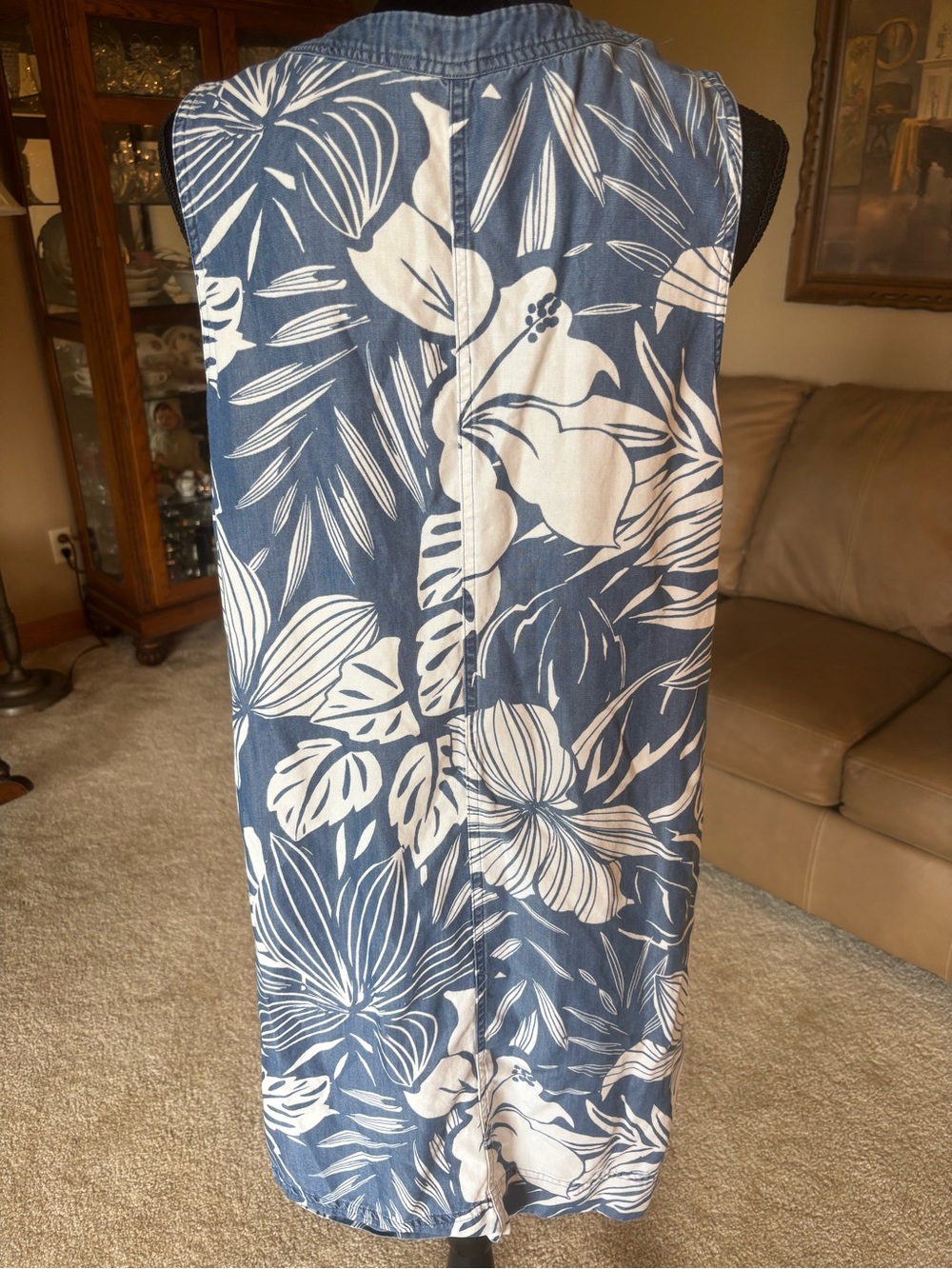 Tommy Bahama Blue & White Floral Midi Dress Large - Picture 3 of 7